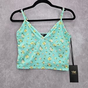 Ymi Collections Green Yellow Floral Cropped Tank Top‎ Boho Retro Large